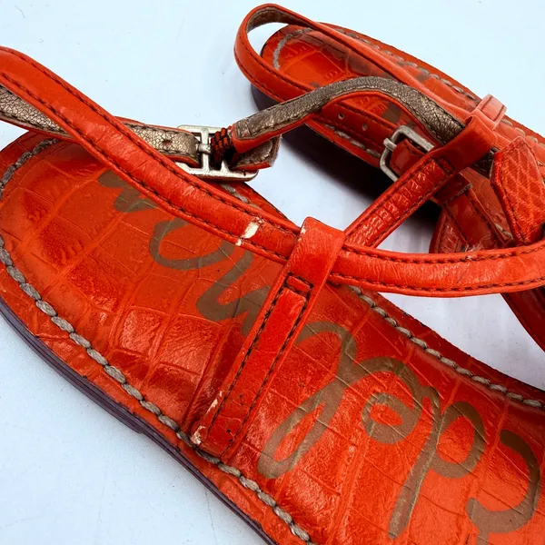 Sam Edelman Women's Orange Gigi Leather T-Strap Thong Sandals Size 6.5 - Image 2