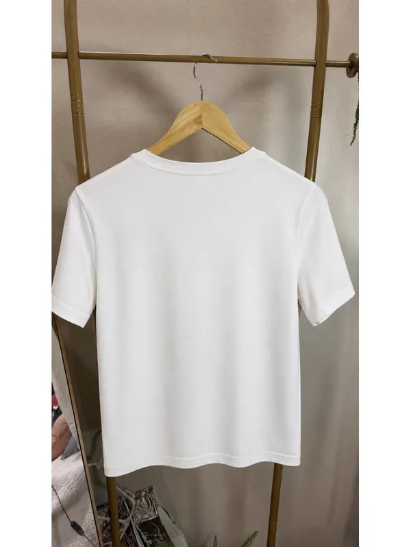 Size M Cute White Graphic Tee with Red Sequin Heart Size M - Image 3