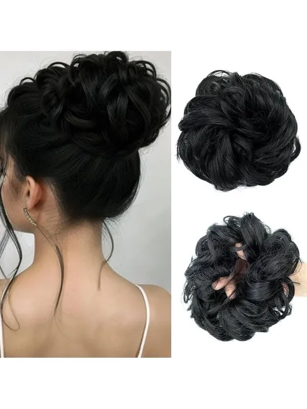 Scrunchie Messy Curly Black Hair Bun, NIB - Image 2