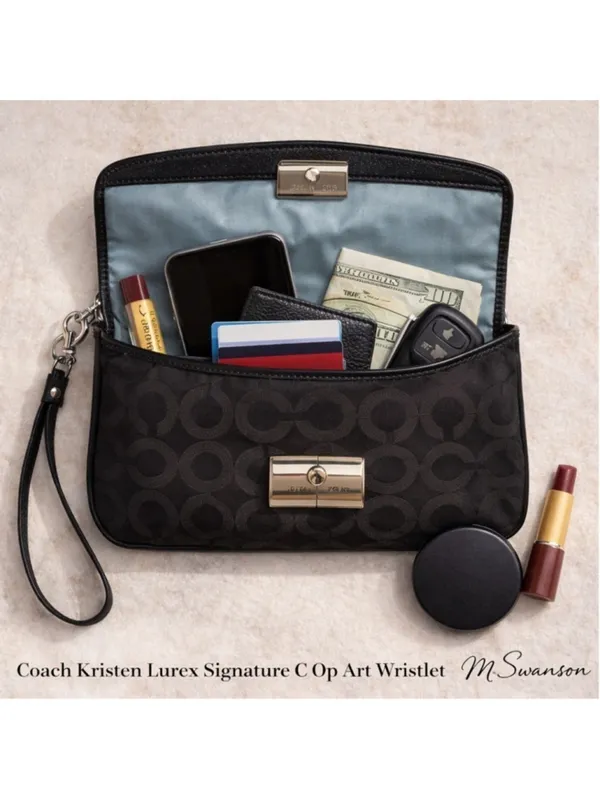 Coach Kristin Lurex Signature Op Art Wristlet Clutch Black F45131 - Image 5