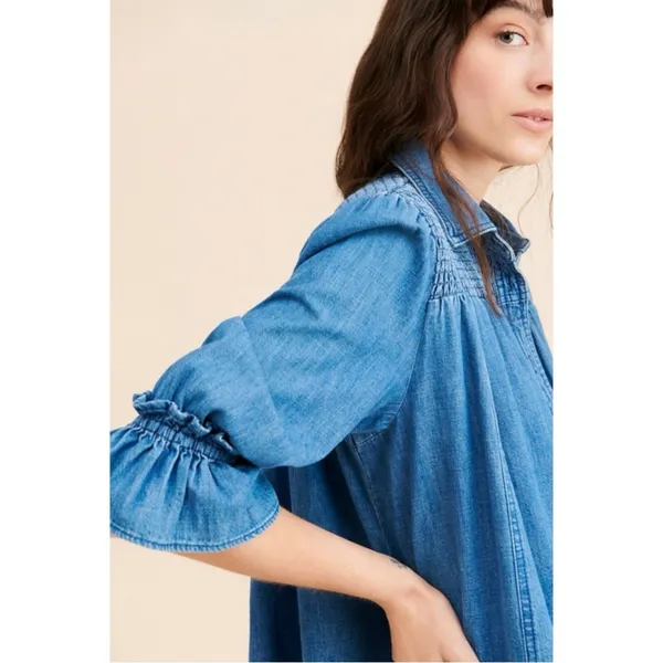 Free People Western Bohemian Vanessa Denim Tunic Top Shirt Dress Size Medium - Image 12