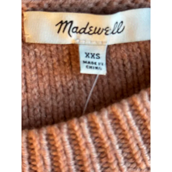 Madewell Fringe Chevron Knit Crewneck Sweater Clay Pink XXS wool - Image 3