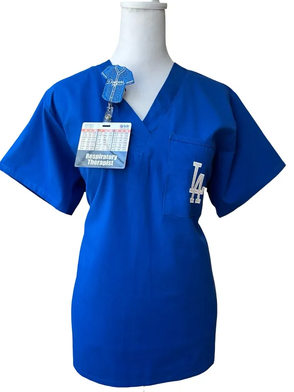 LA Dodgers Y2K Scrub Top Medical Uniform Royal Blue Unisex SM Concepts Sport MLB - Image 2