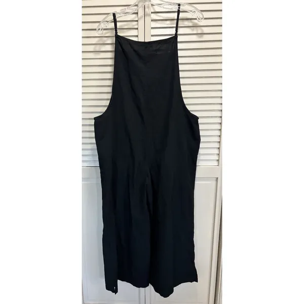 Coeur De Vague Black Overalls Adj Straps Size‎ L Pockets Wide Crop Leg Cotton - Image 3