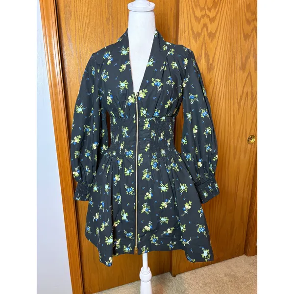 Maeve Anthropologie Tommie Mini Shirtdress Black Floral Smocked Waist Cotton - Image 3