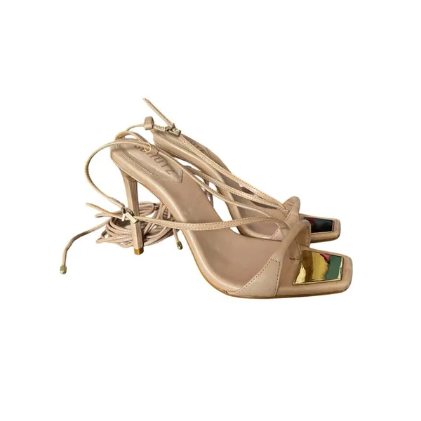 Schutz NWOB Vikki Leather Lace-Up Strappy High Heel Sandals in Nude size 8 - Image 4