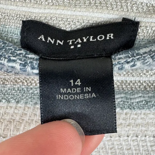 Ann Taylor Womens Blue Striped Tweed Pencil Skirt Size 14 Metallic‎ Professional - Image 6