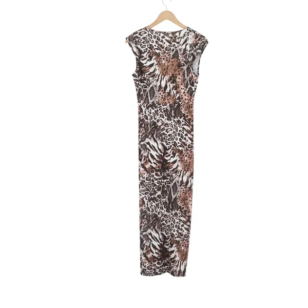 Right Tec Womens Animal Print Maxi Dress Brown Leopard Snakeskin V-Neck Small - Image 3