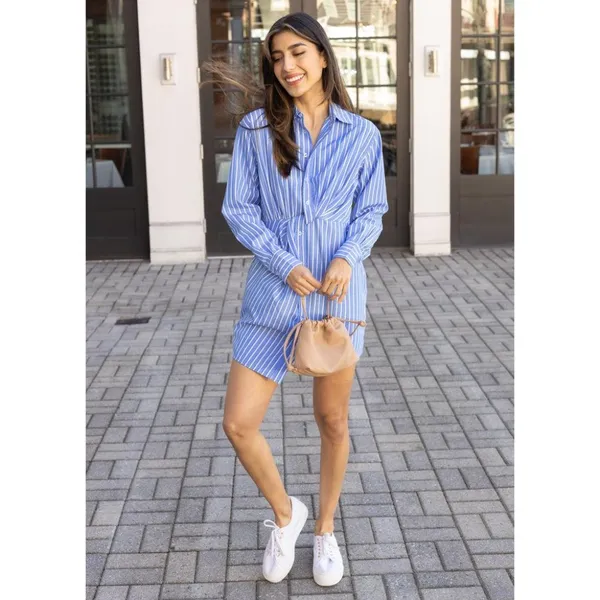 Steve Madden Nadia Dress in Blue Small New Womens Shirtdress Pinstriped - Image 8
