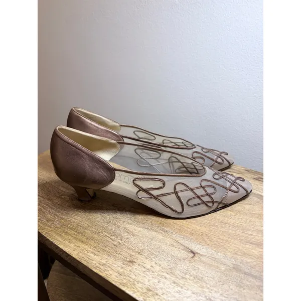 Vintage Paloma Italy Bronze Mesh Kitten Heels 8.5B Soutache Y2K Needs Repair - Image 5