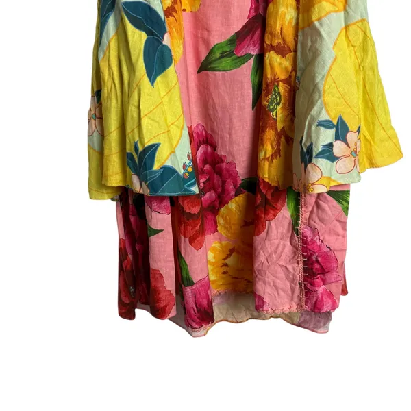 Farm Rio Chita Pink Floral Print Square Neck Tie Back Linen Midi Dress Size XS - Image 10