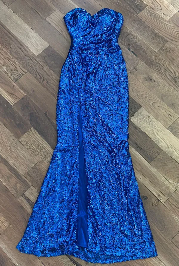 Faviana Blue Strapless Sequin Long prom Dress Size 4 - Image 16