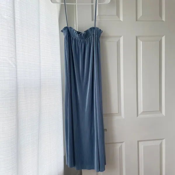 Zara Powder Blue Plisse Pleated Midi Dress - Image 4