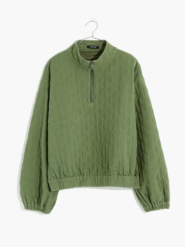 Madewell Diamond Jacquard Half-Zip Pullover Top Faded Palm Green Jacket Large - Image 4