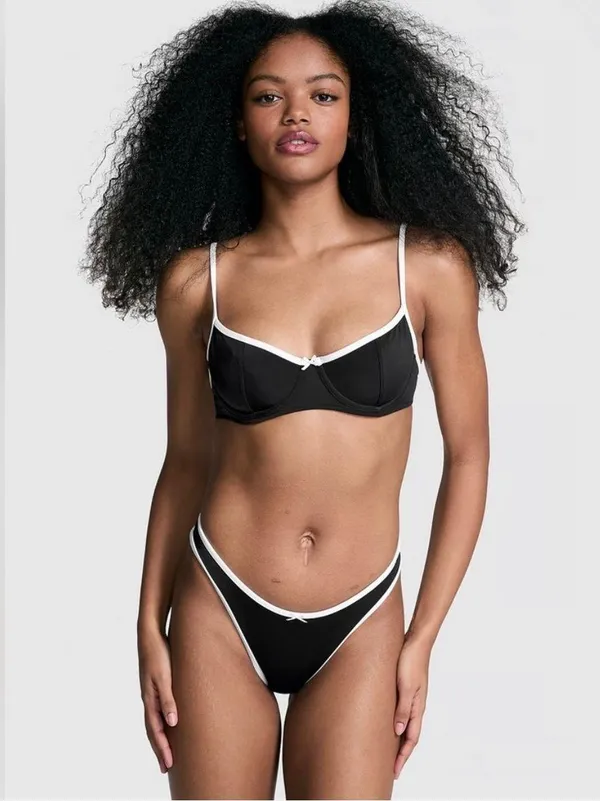 Pink By Frankies Bikinis Buttercup Bikini Top Swim Top Black White S - Image 2