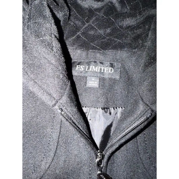 FS Limited Black Wool Blend Hooded Zip Front Coat Women Size M - Image 4