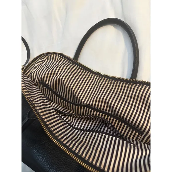 Kate Spade Black Pebbled Leather Satchel Handbag Gold Hardware‎ Striped Lining - Image 5