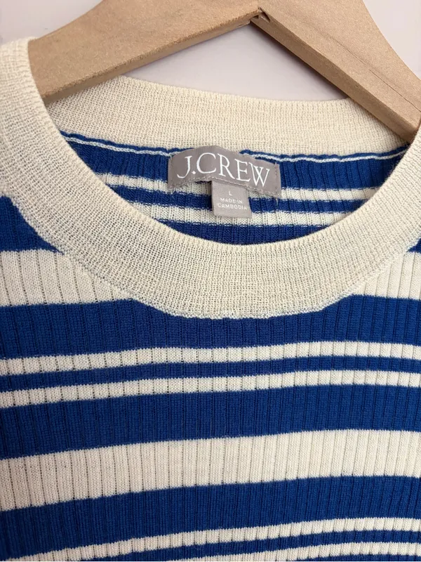 J. Crew Carolyn Three-Quarter Sleeve Striped Sweater Large - Image 4