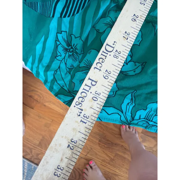 Boho Flowy‎ Dress 16 Teal Floral Cottagecore Romantic Tiered Belted Coastal Chic - Image 7