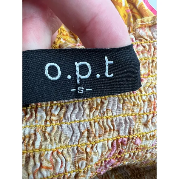 O.P.T‎ Daphne Square Neck Smocked Maxi Dress M Mustard Paisley Sz XS - Image 6