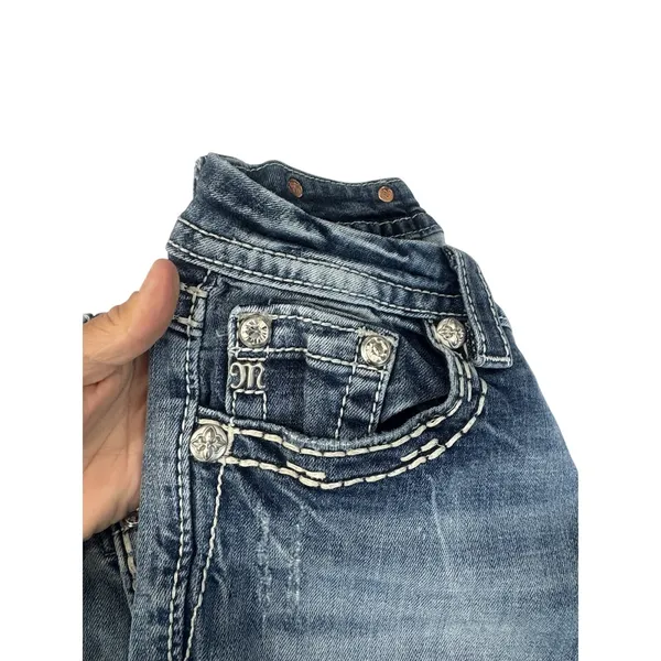 Miss Me Jeans Size 27 Womens Mid Rise Easy Crop Blue Distressed Embellished - Image 6