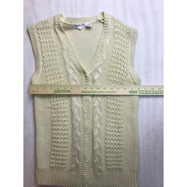 Vintage Grand Tier Womens‎ Cream Cable Knit V Neck Button Vest Sweater Size L - Image 9