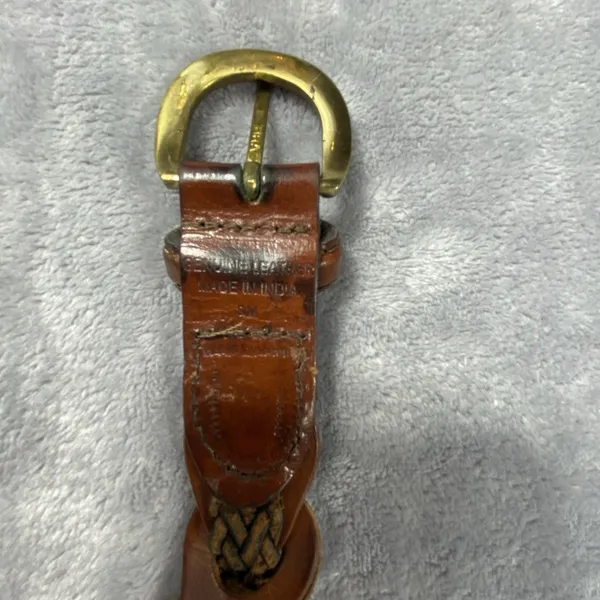 VTG Women's Braided Belt Small Brown Genuine Leather Chain Style Brass Buckle‎ - Image 3