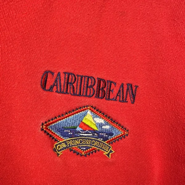 Vintage Princess Cruises Caribbean 1/4 Zip Sweatshirt in Red Size Medium - Image 3