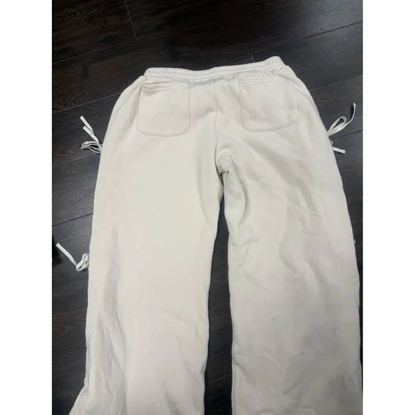 Edikted White Side-Tie Wide-Leg Sweatpants – Size Large - Image 4