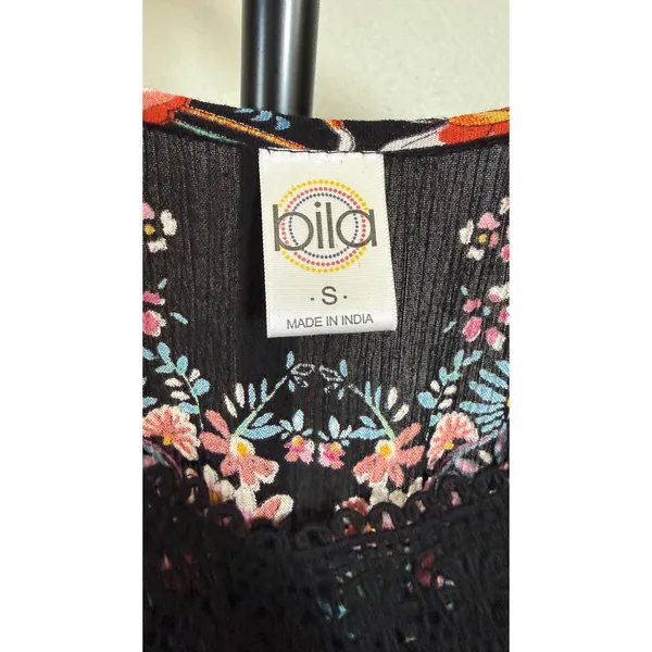 Bila Black Floral Paisley Crochet Lace Smocked Waist Maxi Dress Small YQ023 - Image 2