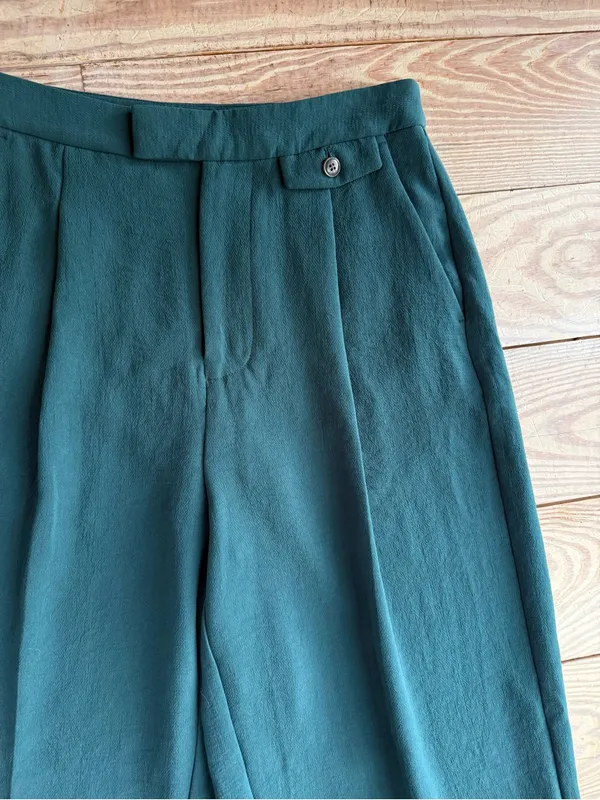 Madewell Green Pleated Wide-Leg Pants Size 4 - Image 5