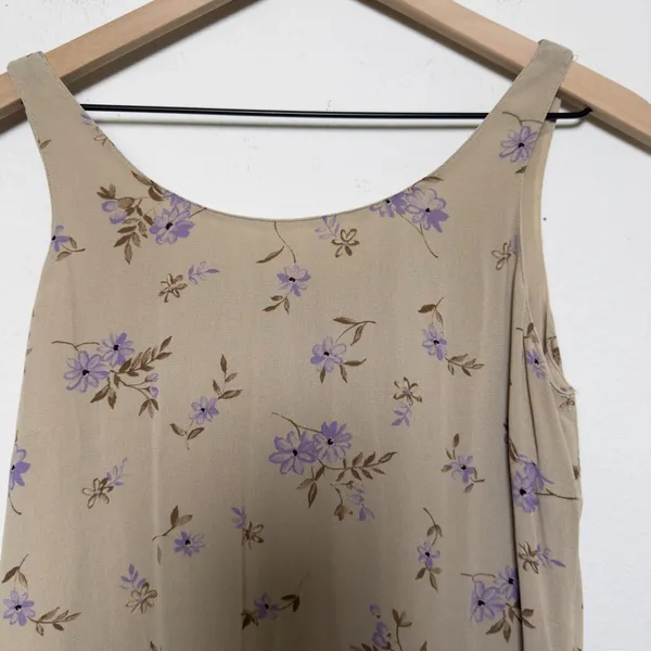 VTG 90s Women Indie Grunge‎ Maxi Jumper Dress 6 Tan Purple Floral 90s Summer - Image 2