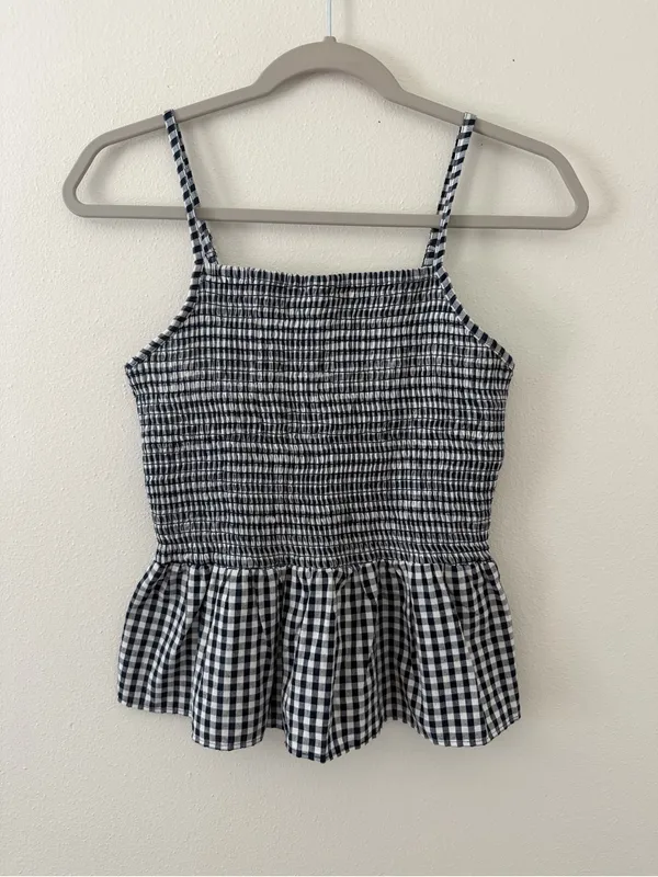 ANGIE Gingham Romantic Summer Cotton Smocked Peplum Tank Top size medium - Image 2