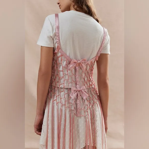 Urban Outfitters Ribbon Bow Fringe Top - O/S - Cream‎ - NWT - Image 5