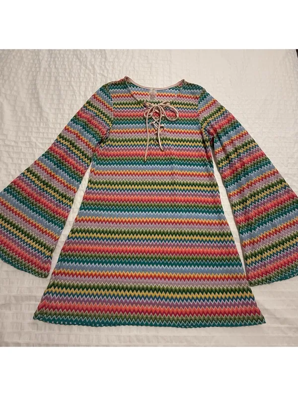 PQ Swim Ziggy Noah Coverup Tunic Chevron Rainbow Bell Sleeves XS / S Multicolor - Image 13
