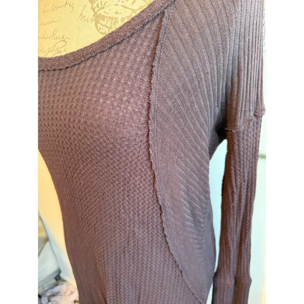 Free People Women Purple Waffle Knit Thermal Tunic Scoop Neck Long Sleeve Small‎ - Image 4