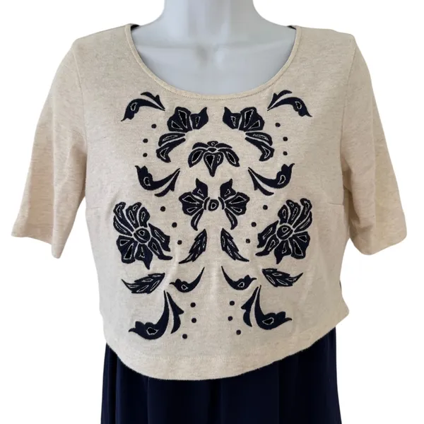 Lilka Cream Navy Blue Short Sleeve Embroidered Cutout Flower Mini Dress Size XS - Image 9