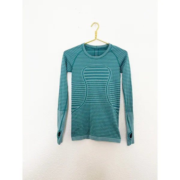 Lululemon Swiftly Tech Long Sleeve Crew Teal Blue Green Striped Running Top 4 - Image 4