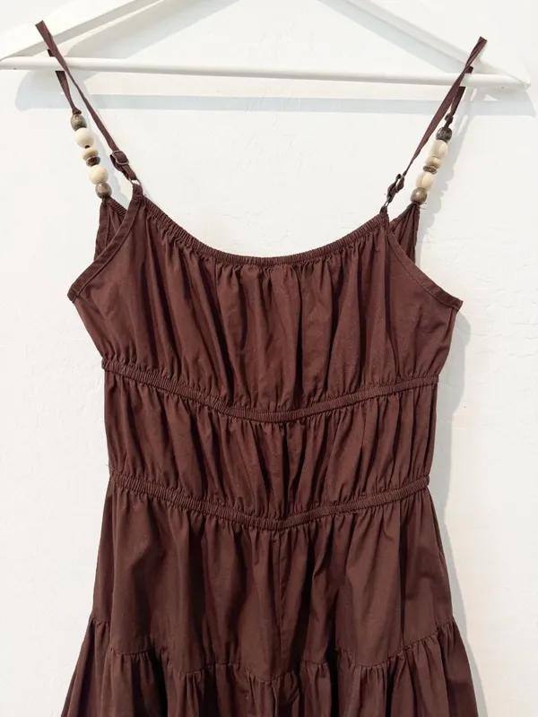 Sim and Sam Milkmaid Poplin Midi Dress Size XS Chocolate Brown Cottagecore Boho - Image 8
