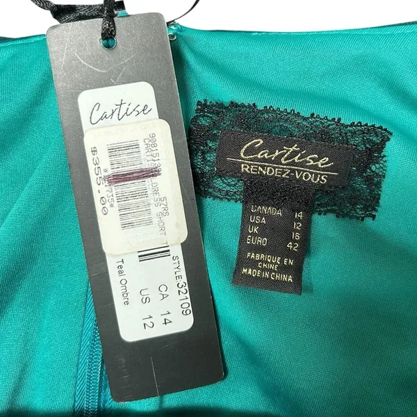 NWT‎ Cocktail Bodycon Embellished Bead Ombre Teal Blue Ruched Zip Mini Dress 12 - Image 6