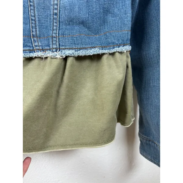 Pilcro and the Letterpress Small Denim Jacket Olive Green Ruffle Hem‎ Womens - Image 6