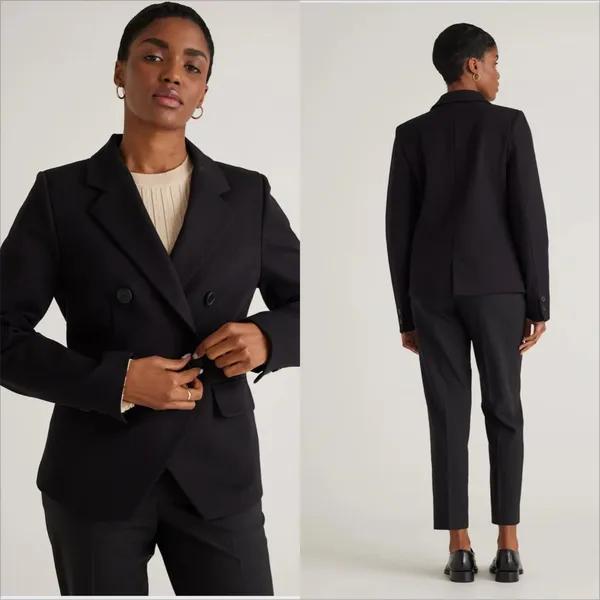 Quince Ultra Stretch Ponte Double Breasted Blazer Size Medium Black Minimalist - Image 2