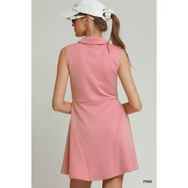 Umgee Collared Quarter Zip Tennis Dress - Pink - Large - Image 3