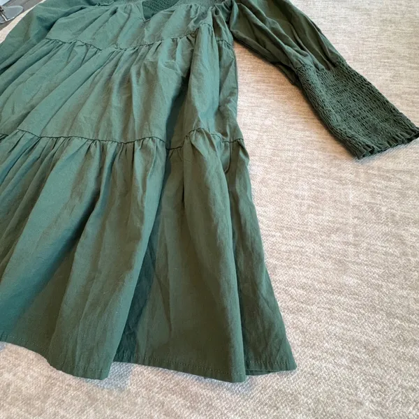 Tuckernuck Pomander Place Dress M Ceci Smocked‎ Long Sleeve Green Tiered Boho - Image 4