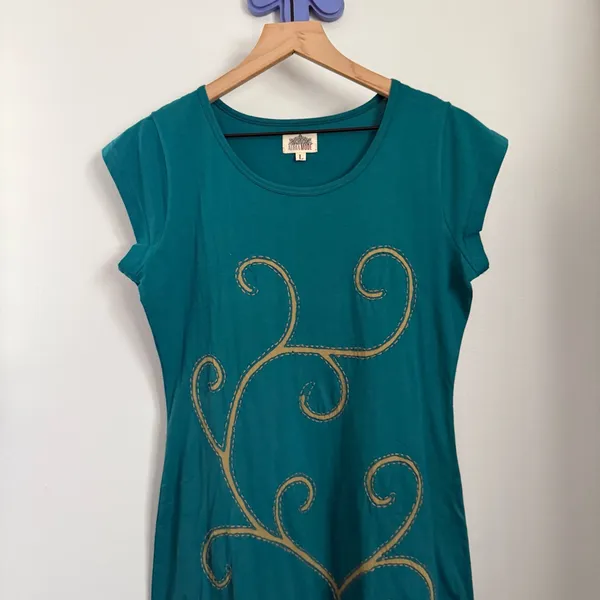 Adria Mode Large Tunic Dress Teal Organic Cotton Lagenlook Spring‎ Squiggly - Image 4