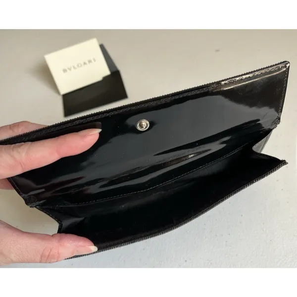 Authentic Bvlgari 7x4 Logomania Monogram Denim Patent Leather Long Wallet Italy - Image 12