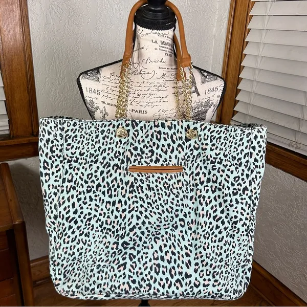 Juicy Couture | Teal Leopard Print Y2k Large Tote Bag - Image 3
