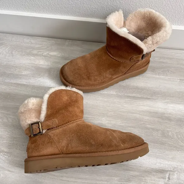 KAREL Chestnut Short Mini Women’s Sheepskin Suede Leather Boots - Image 4