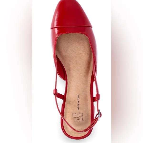 TIME and TRU Womens Red Faux Leather Sling Back Shoes Size 8 Block Heel New - Image 6
