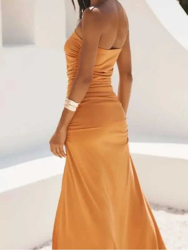 Anthropologie • The Gabbie Strapless Ruched Tube Dress jersey knit Mango orange - Image 12